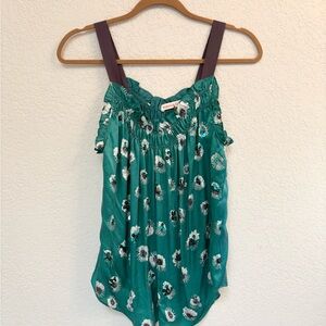 Rebecca Taylor Silk Floral Green Top with Beading